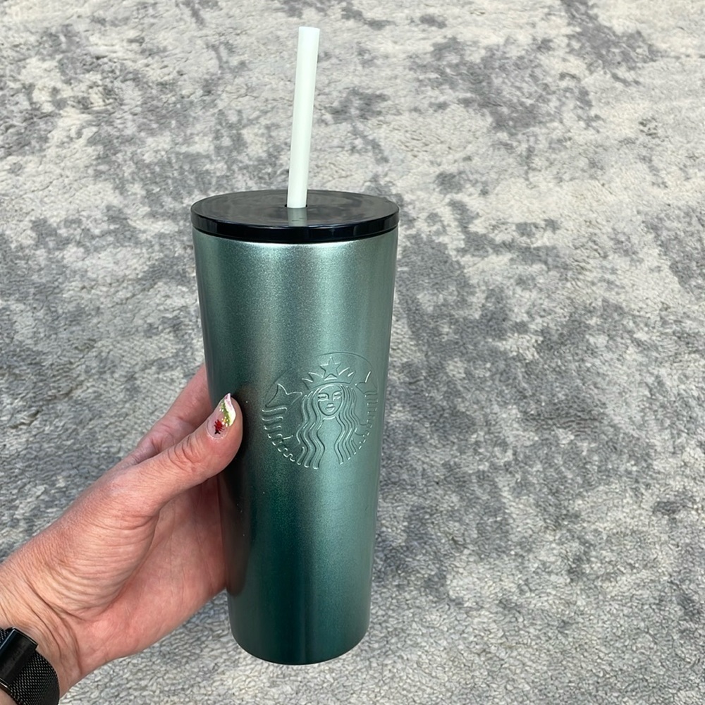 Starbucks Green Glitter Gradient Ombre Steel Tumbler with Straw 16 Ounce